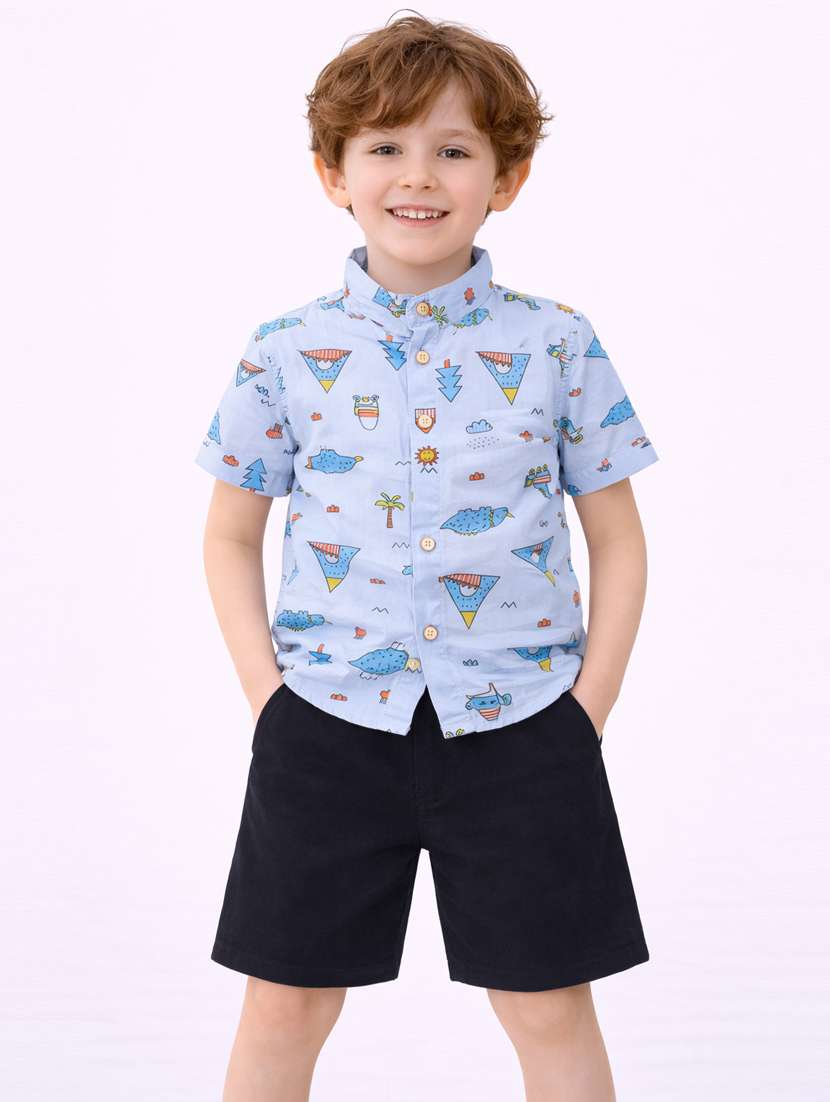 boys printed shirt and short set