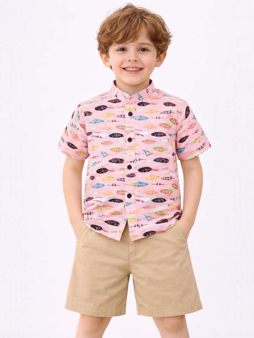 boys printed shirt and short set