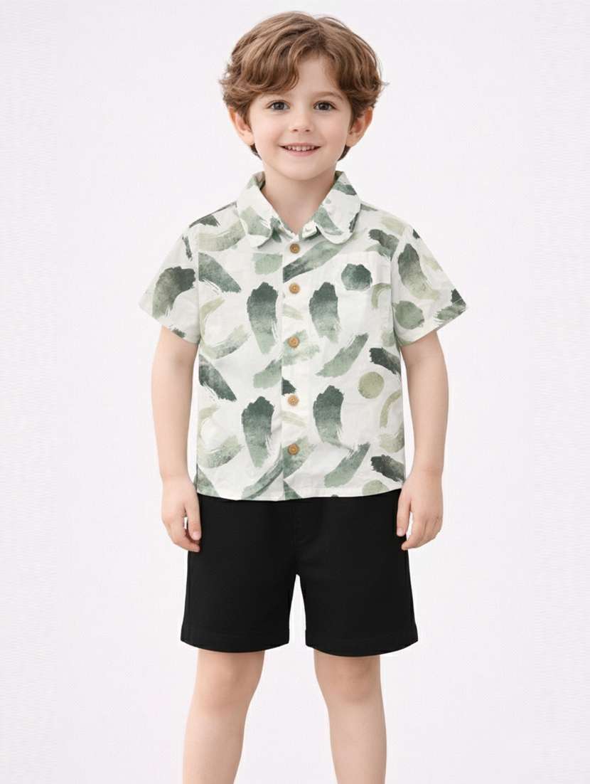 boys printed shirt and short set