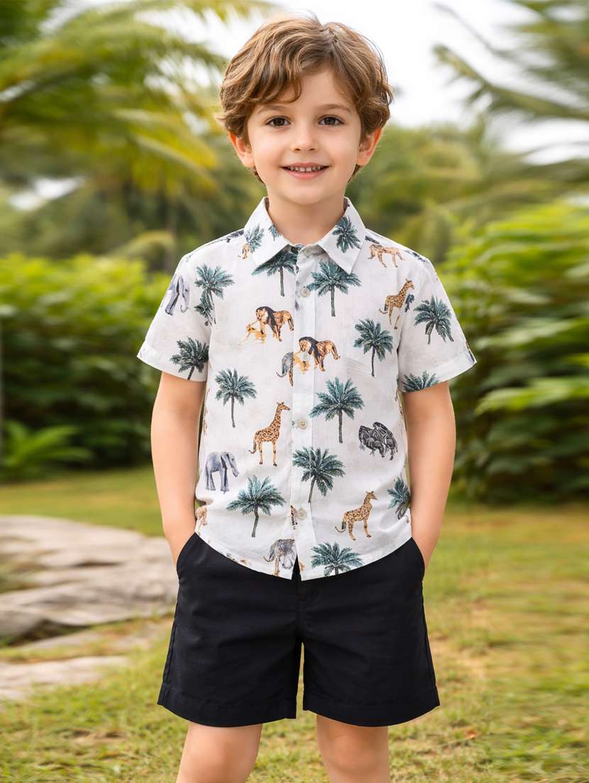 boys printed shirt and short set