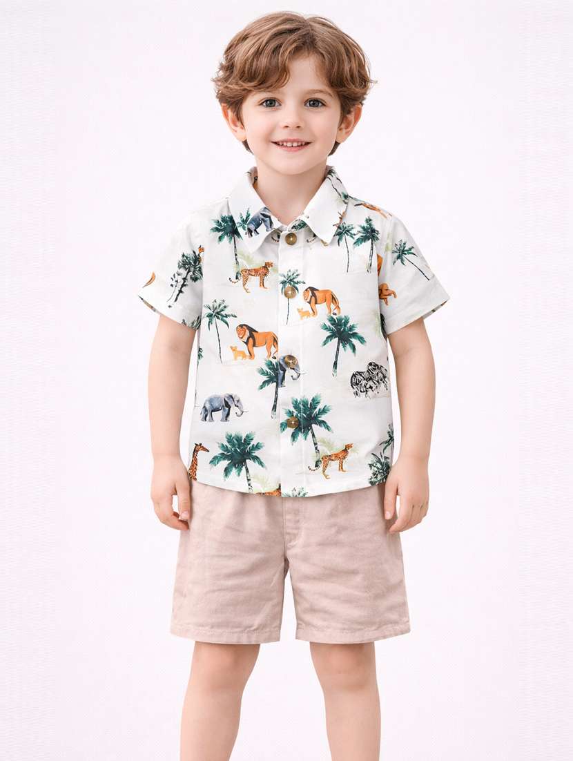 boys printed shirt and short set