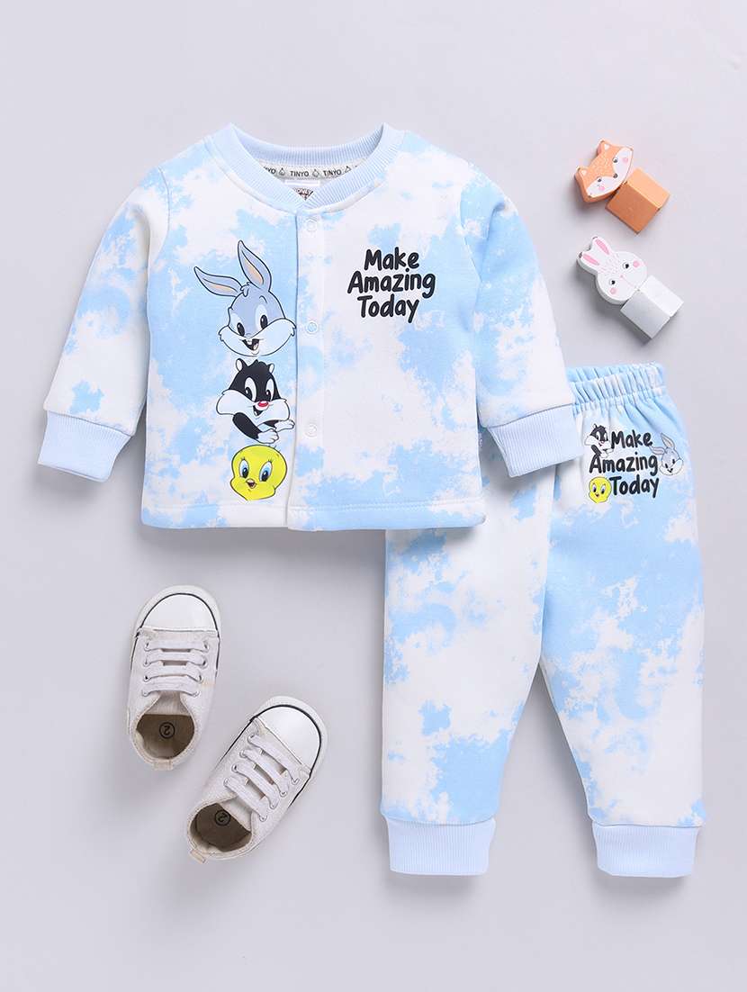 boys printed round neck full length set