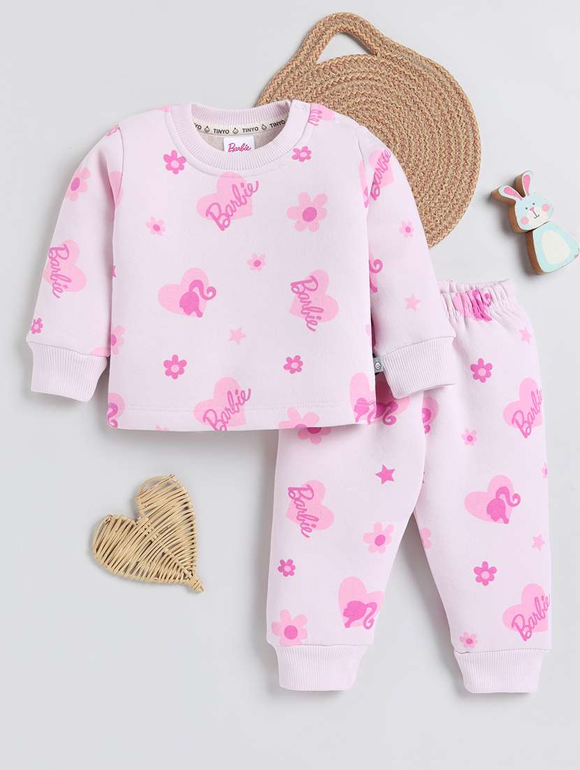 girls printed long sleeve full length set