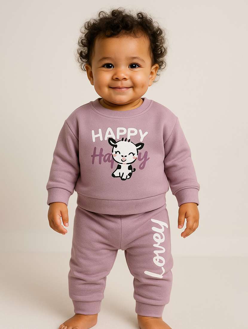 girls printed long sleeve winterwear full length set