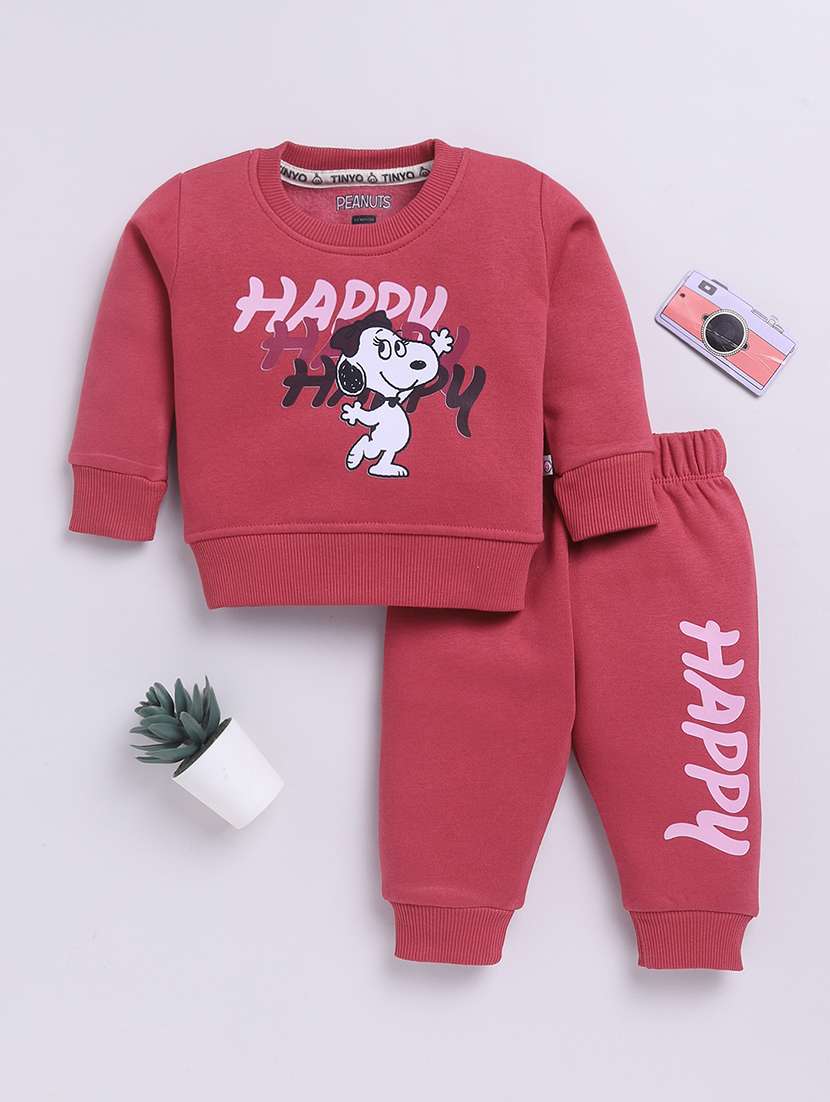 girls printed long sleeve winterwear full length set