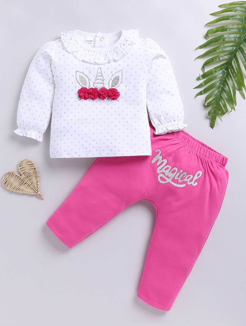 girls embroidered round neck full length set