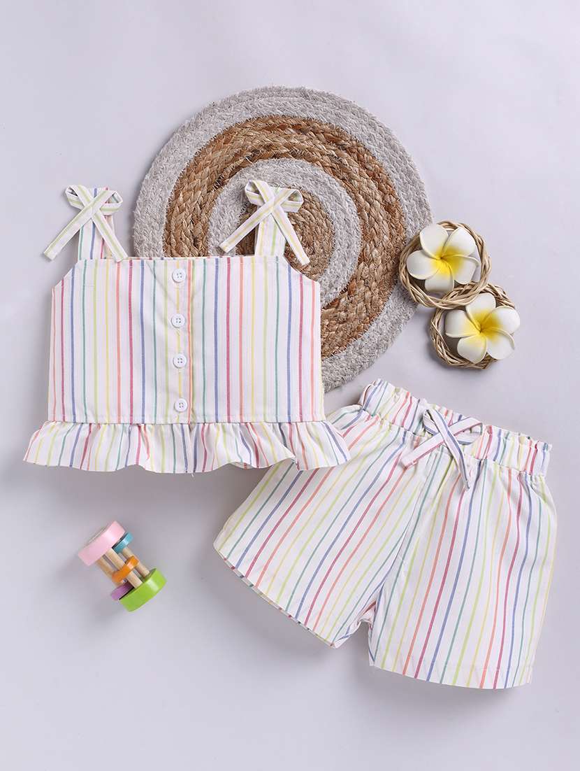 girls striped sleeveless top and shorts set