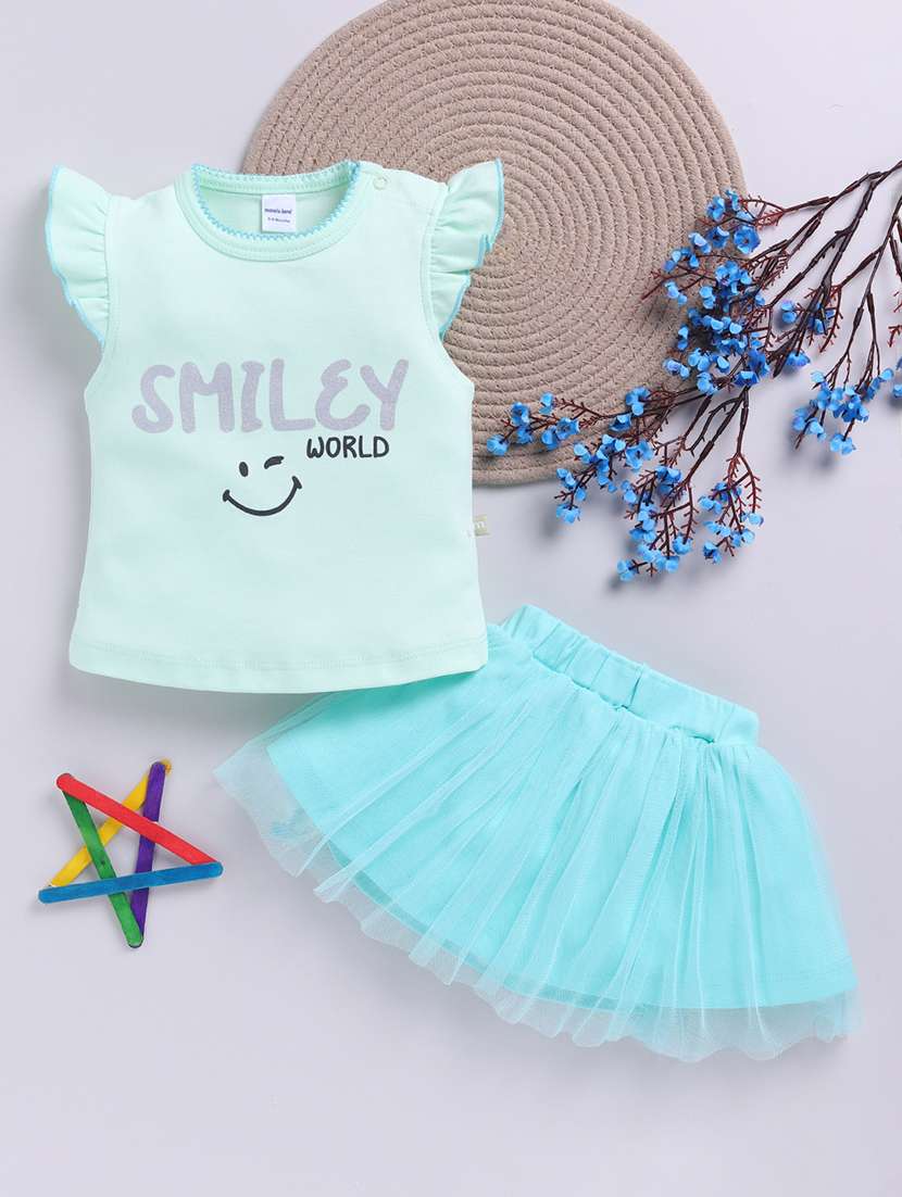girls printed t-shirt and skirt set