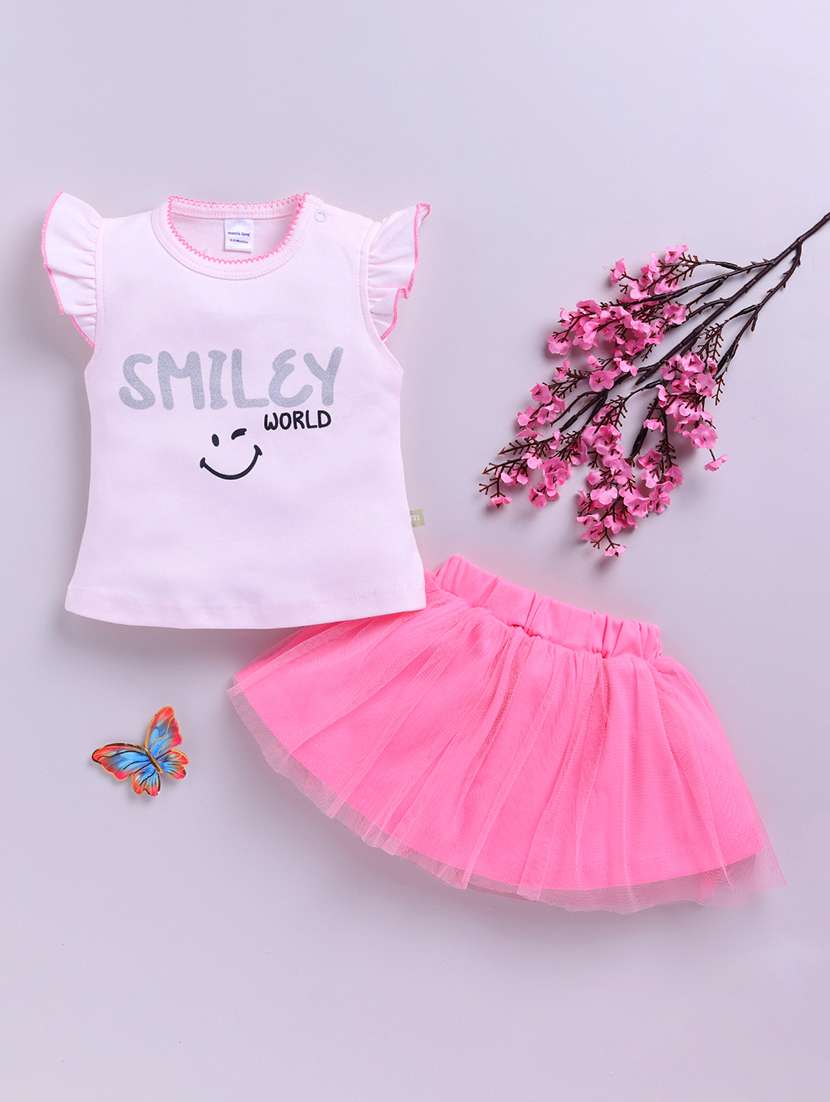 girls printed t-shirt and skirt set