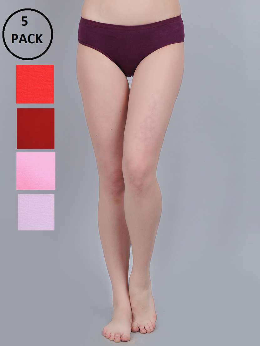 women pack of 5 solid mid rise panty