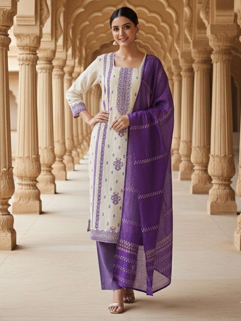 women self design three quarter sleeve kurta pant with dupatta set