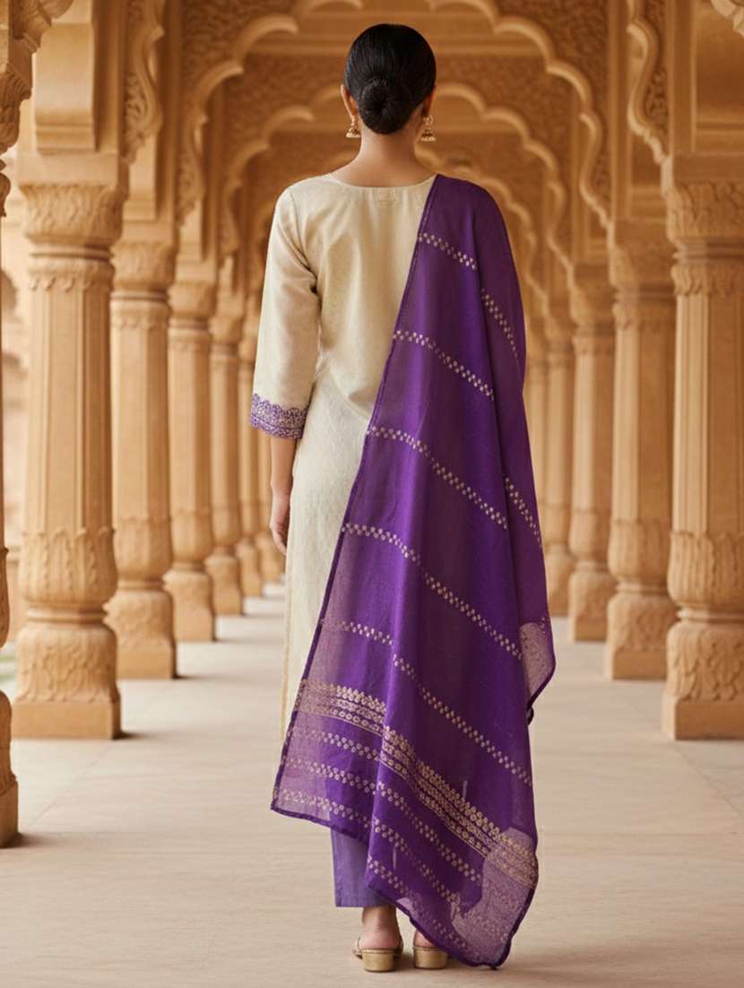 women self design three quarter sleeve kurta pant with dupatta set - 22357038 -  Standard Image - 3