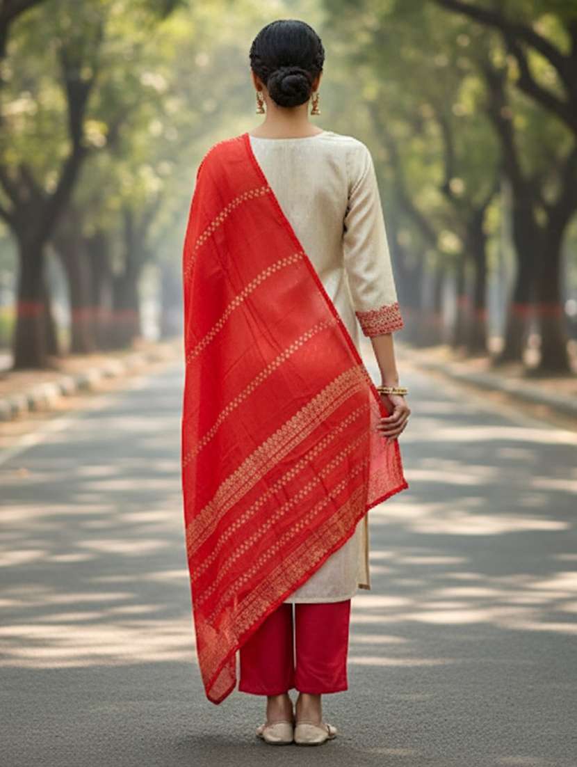 women self design three quarter sleeve kurta pant with dupatta set - 22357040 -  Standard Image - 3