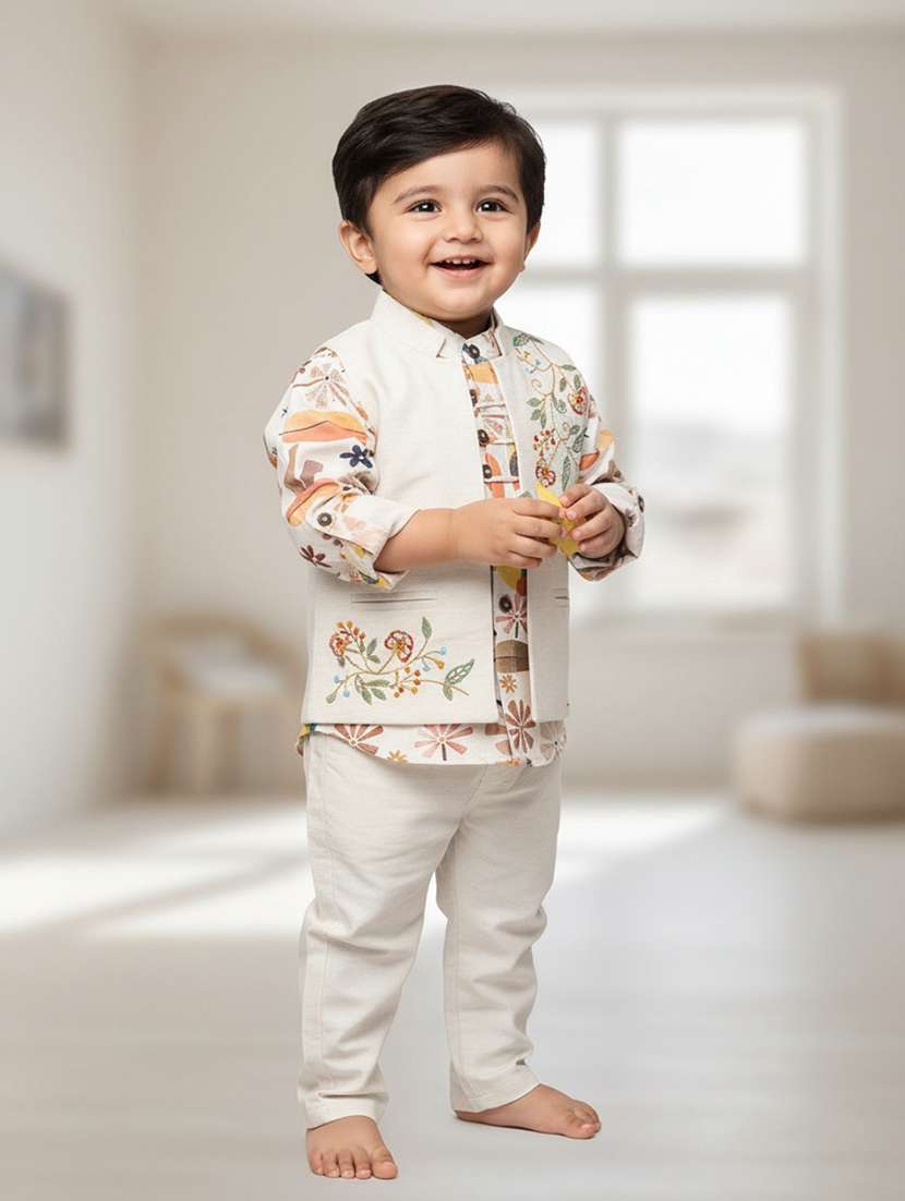beige cotton combo infant twin set