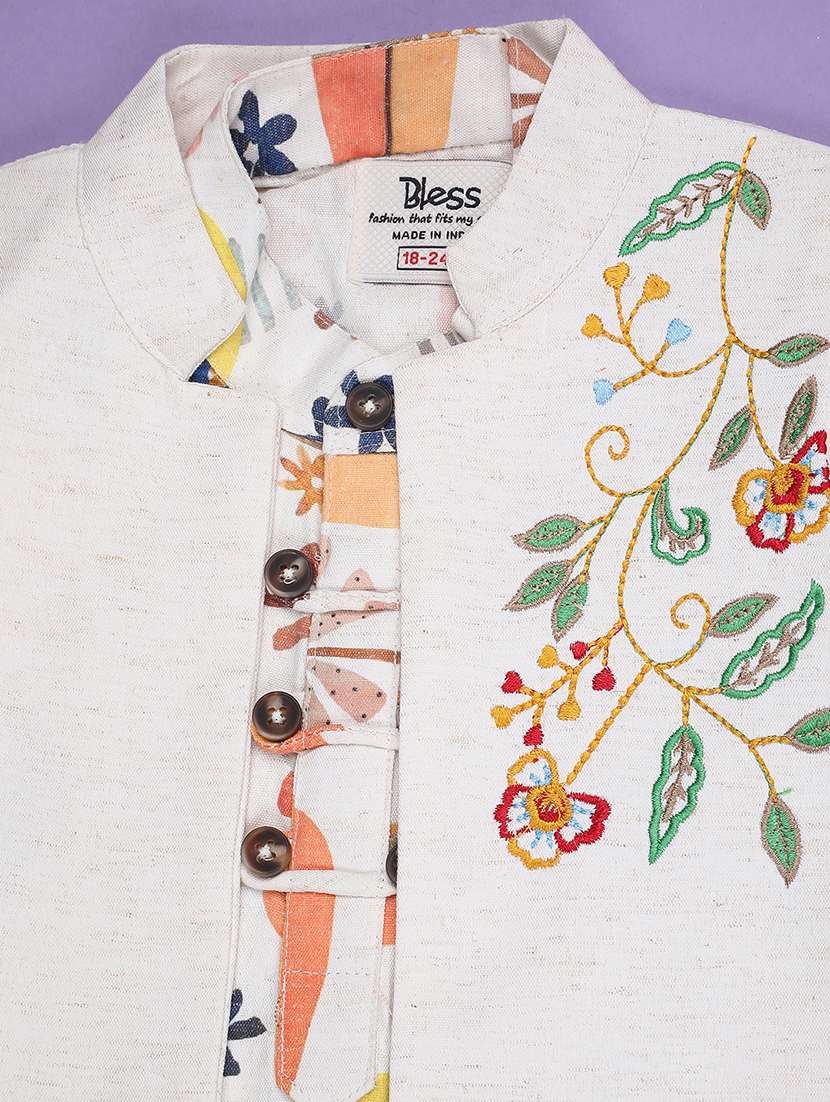beige cotton combo infant twin set - 22357074 -  Standard Image - 3