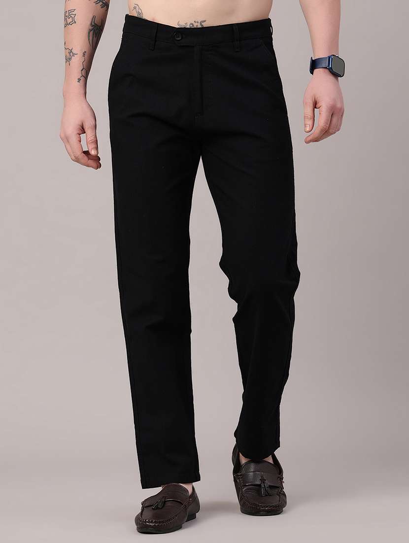 men solid mid rise chinos casual trouser