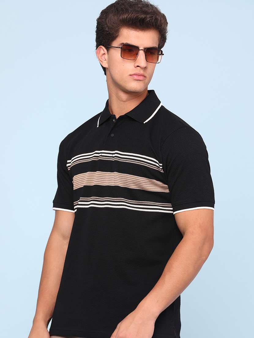 men striped short sleeve regular fit polo t-shirt