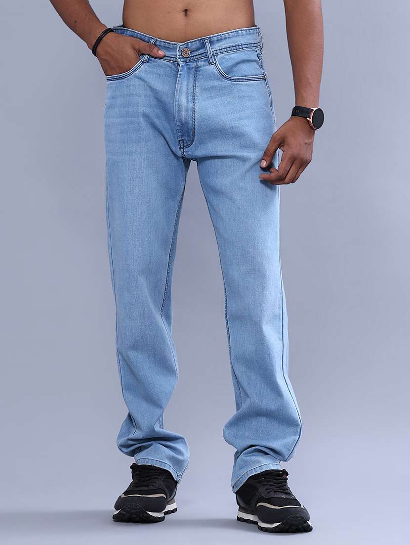 men plain mid rise full length straight jeans