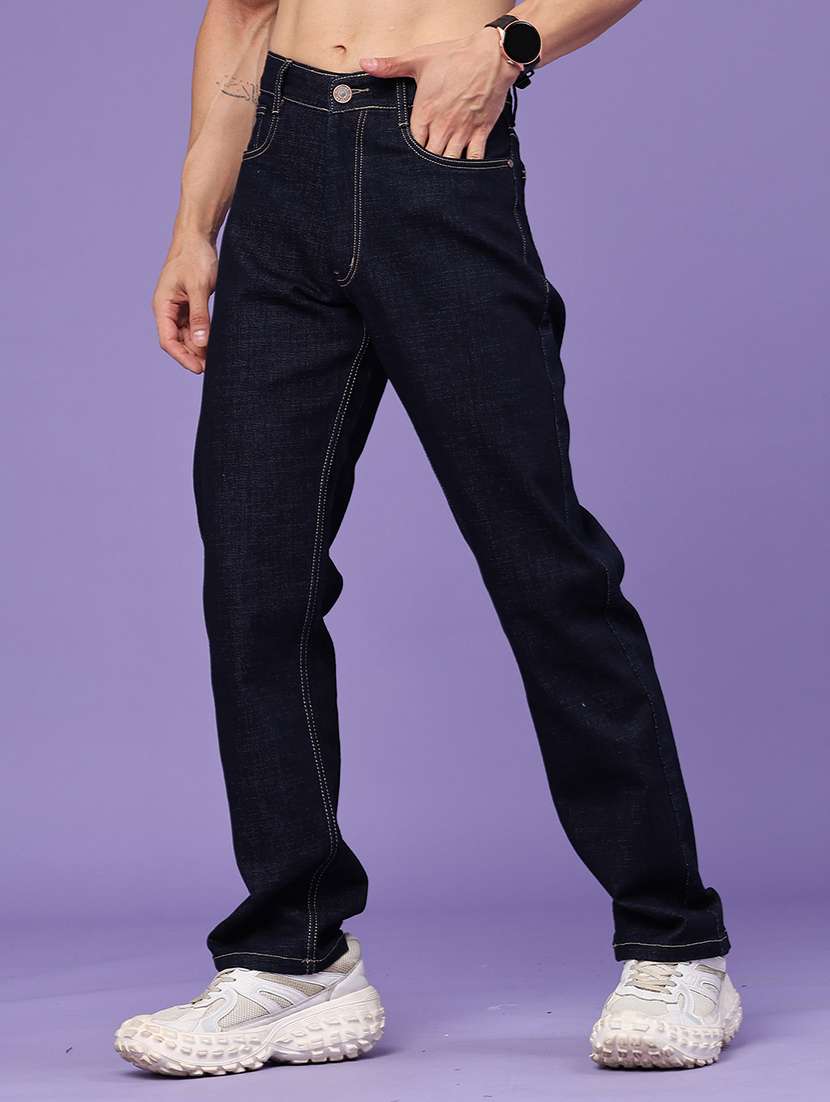 men plain mid rise full length straight jeans