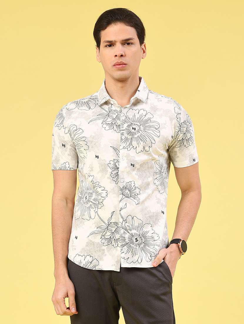 men printed short sleeve slim fit casual shirt
