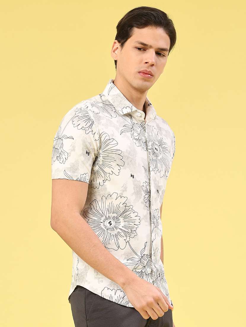 men printed short sleeve slim fit casual shirt - 22357190 -  Standard Image - 3