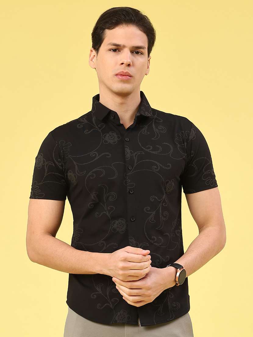 men printed short sleeve slim fit casual shirt
