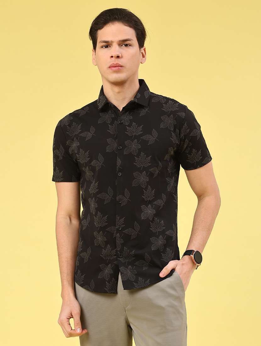 men printed short sleeve slim fit casual shirt