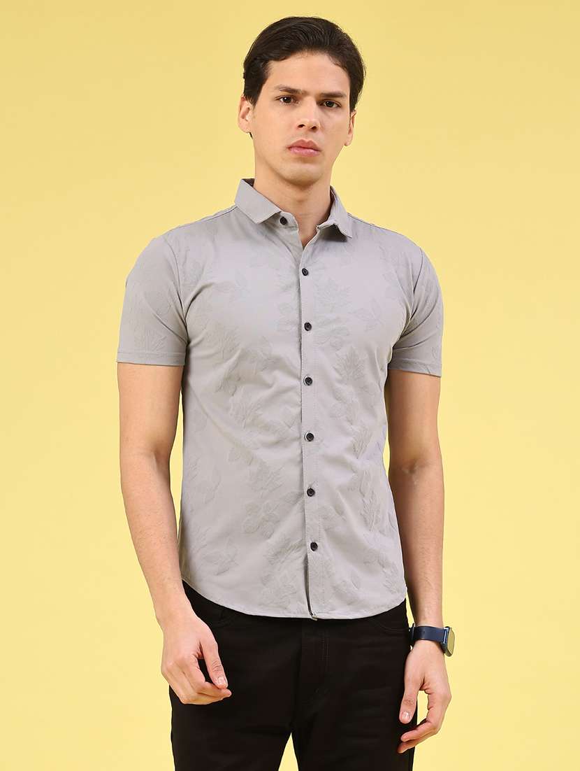 men printed short sleeve slim fit casual shirt