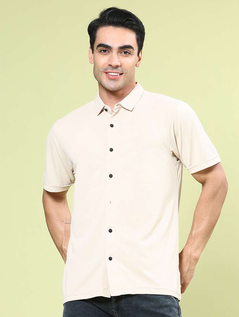 men solid short sleeve slim fit casual shirt