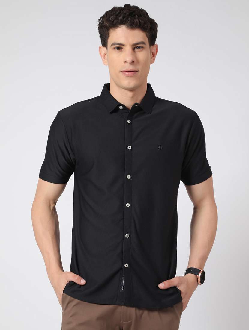 men solid short sleeve slim fit casual shirt