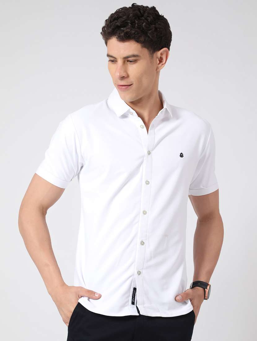 men solid short sleeve slim fit casual shirt