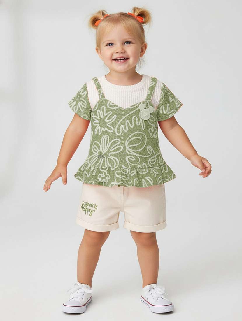 green cotton shorts set coords