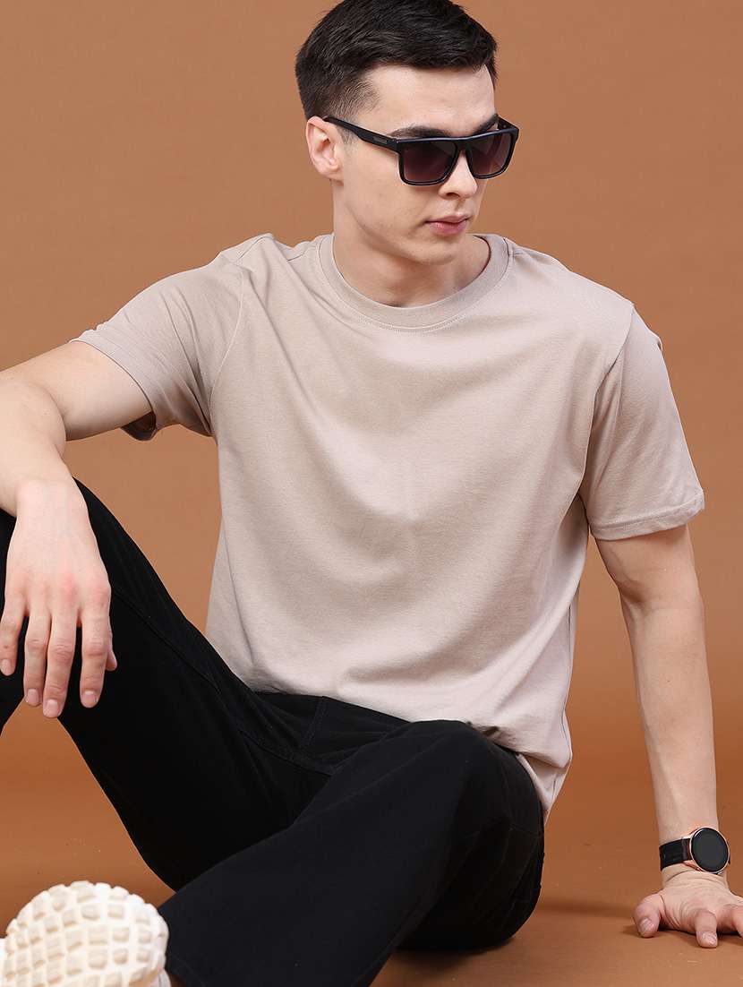 men solid round neck casual t-shirt