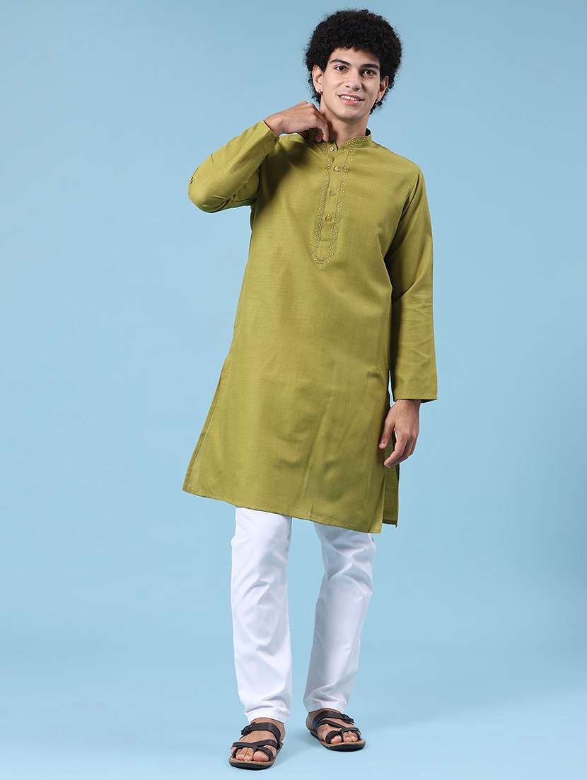 green kurta pyjama ethnic wear set