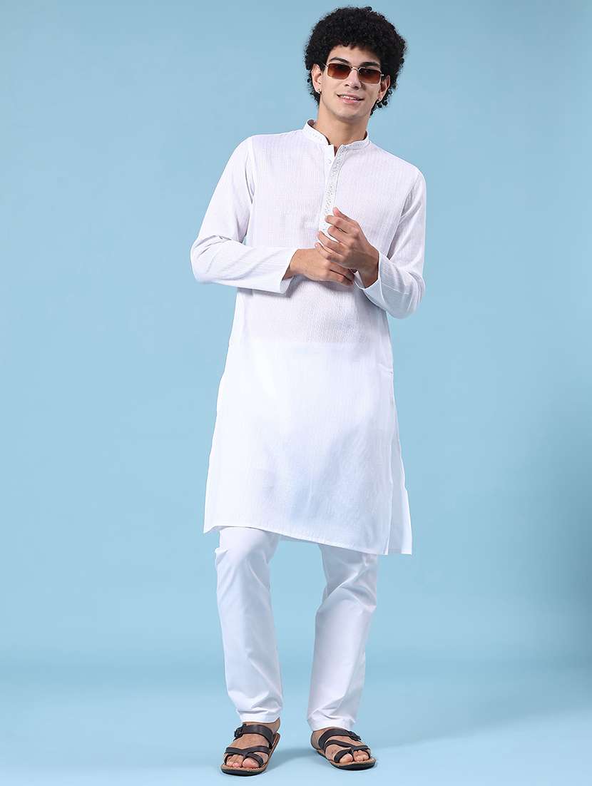 white polyester kurta pyjama ethnic wear