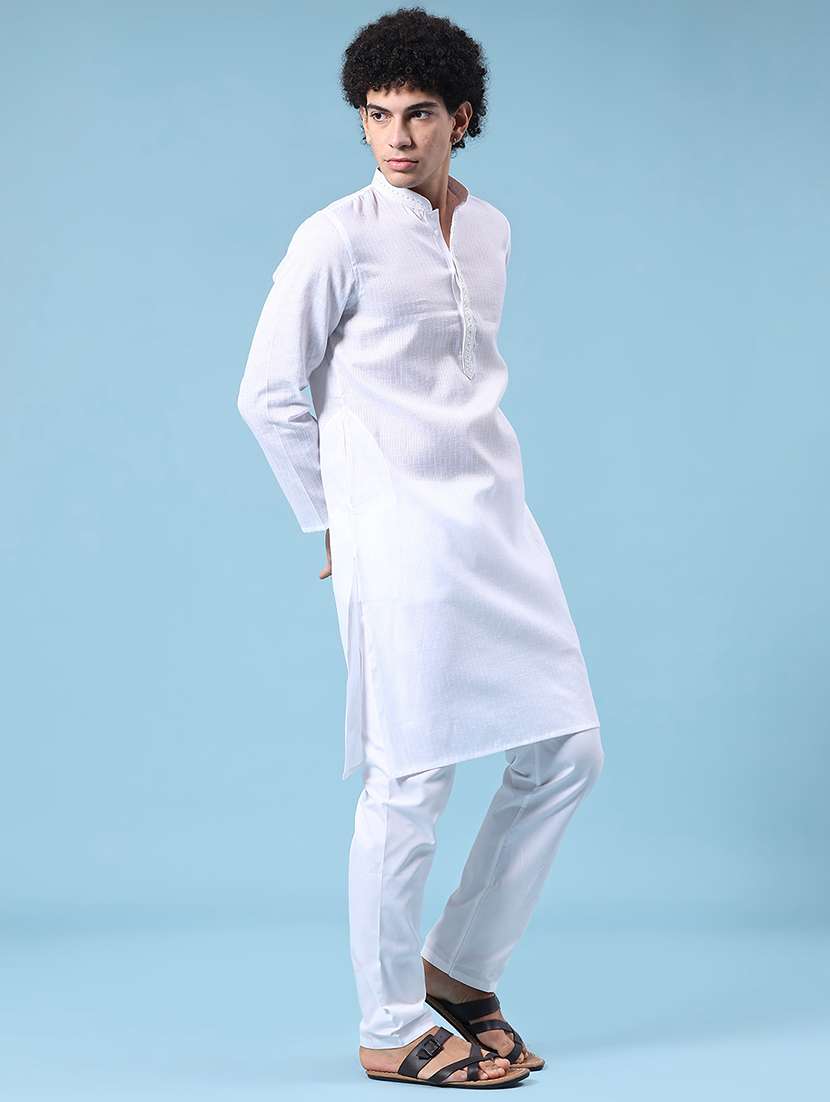 White Polyester Kurta Pyjama Ethnic Wear - 22357363 -  Standard Image - 3