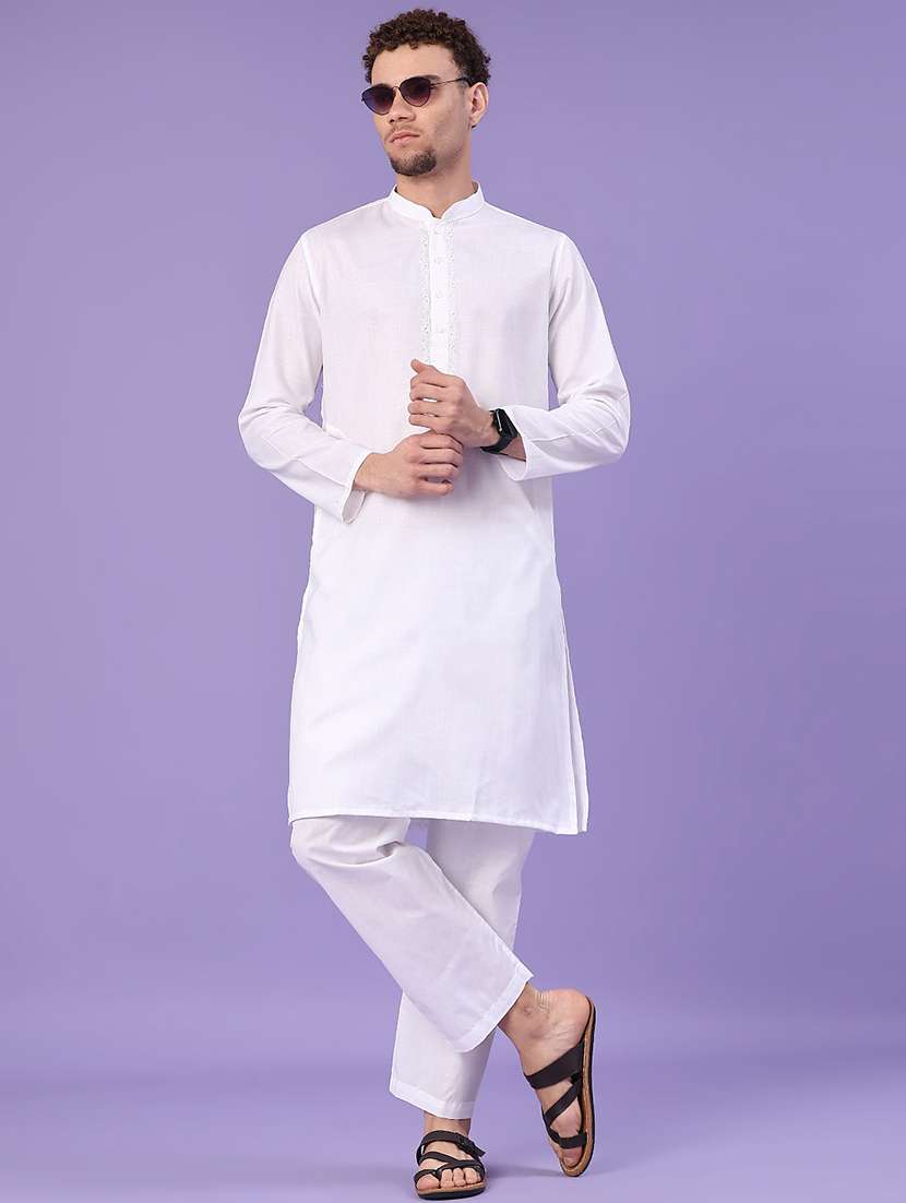white cotton kurta pyjama ethnic wear