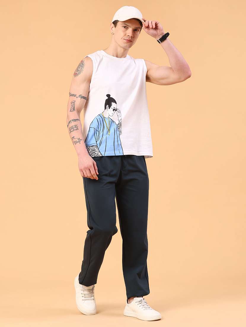 blue cotton  full length track pant - 22357370 -  Standard Image - 5