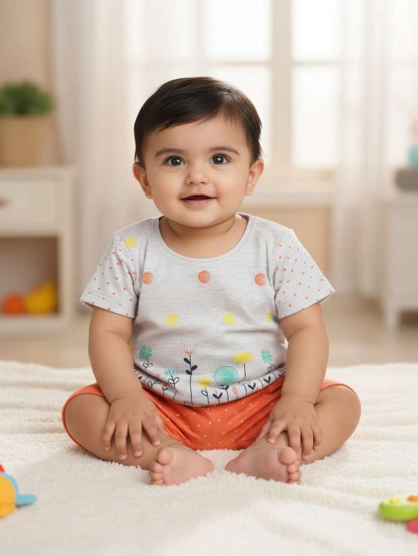 orange cotton combo infant twin set