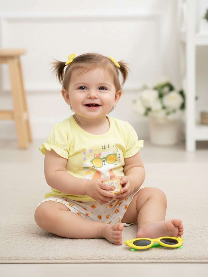 yellow cotton combo infant twin set