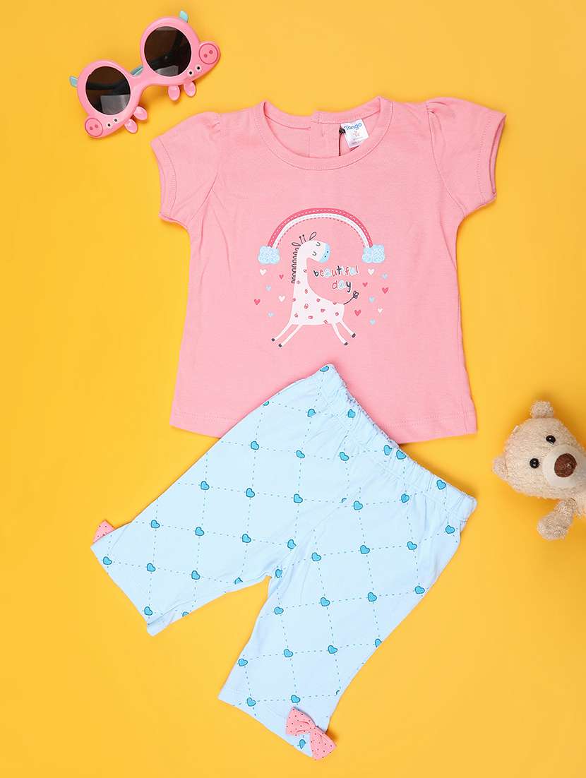 pink cotton combo infant twin set