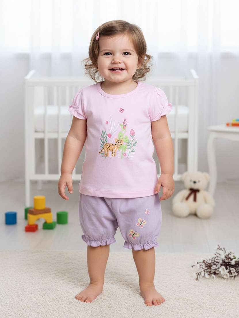 pink cotton combo infant twin set