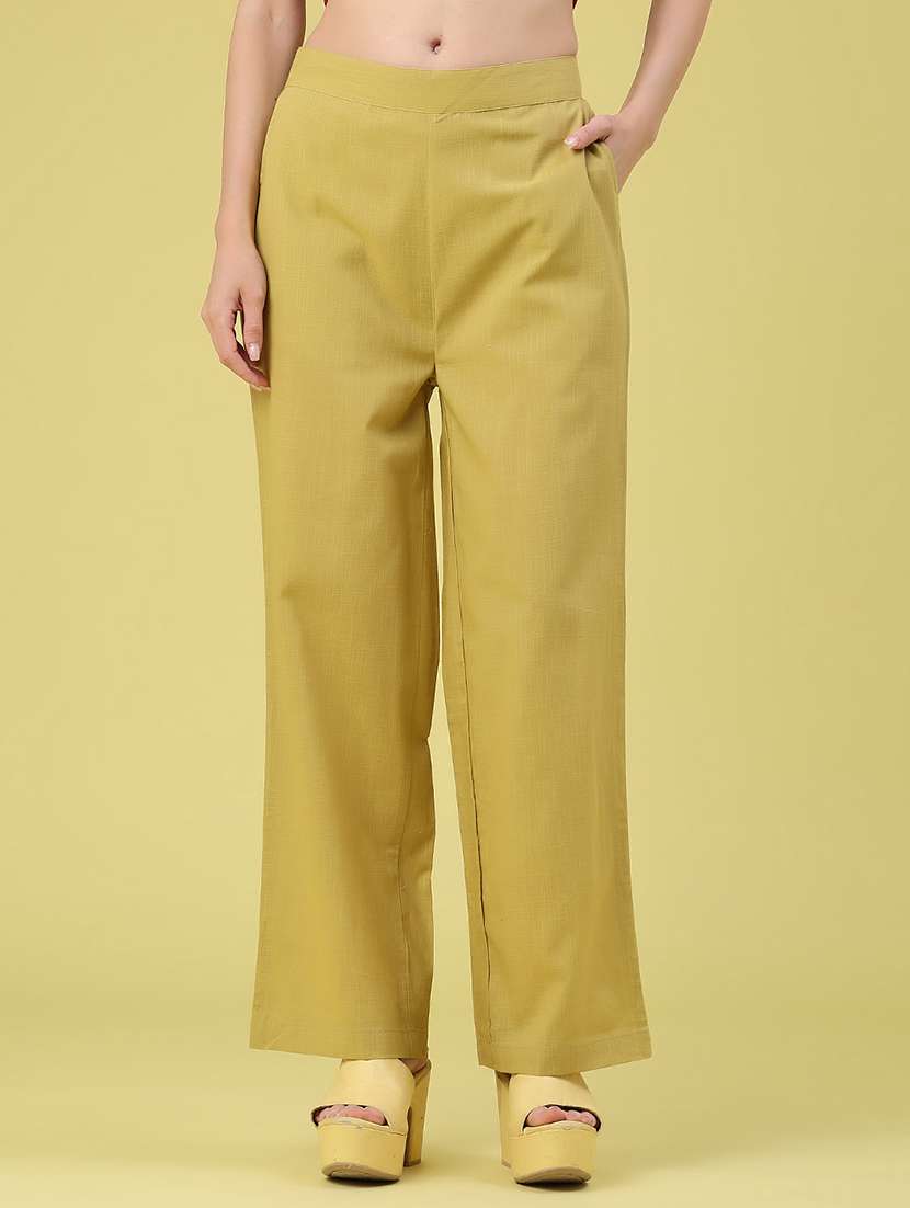 women solid mid rise straight trouser