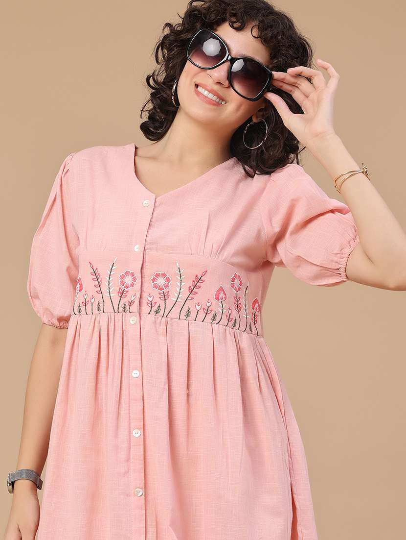 women embroidered v neck a-line dress