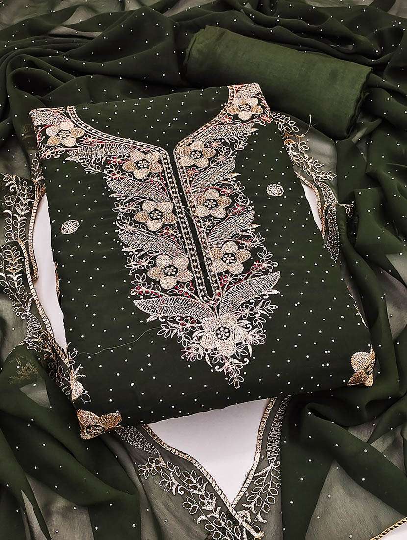 women solid with work embroidered unstitched suit set