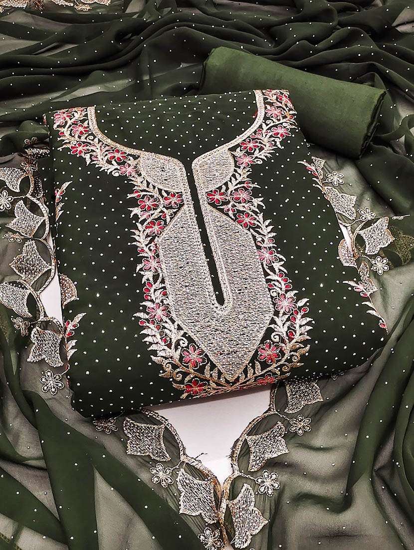 women solid with work embroidered unstitched suit set