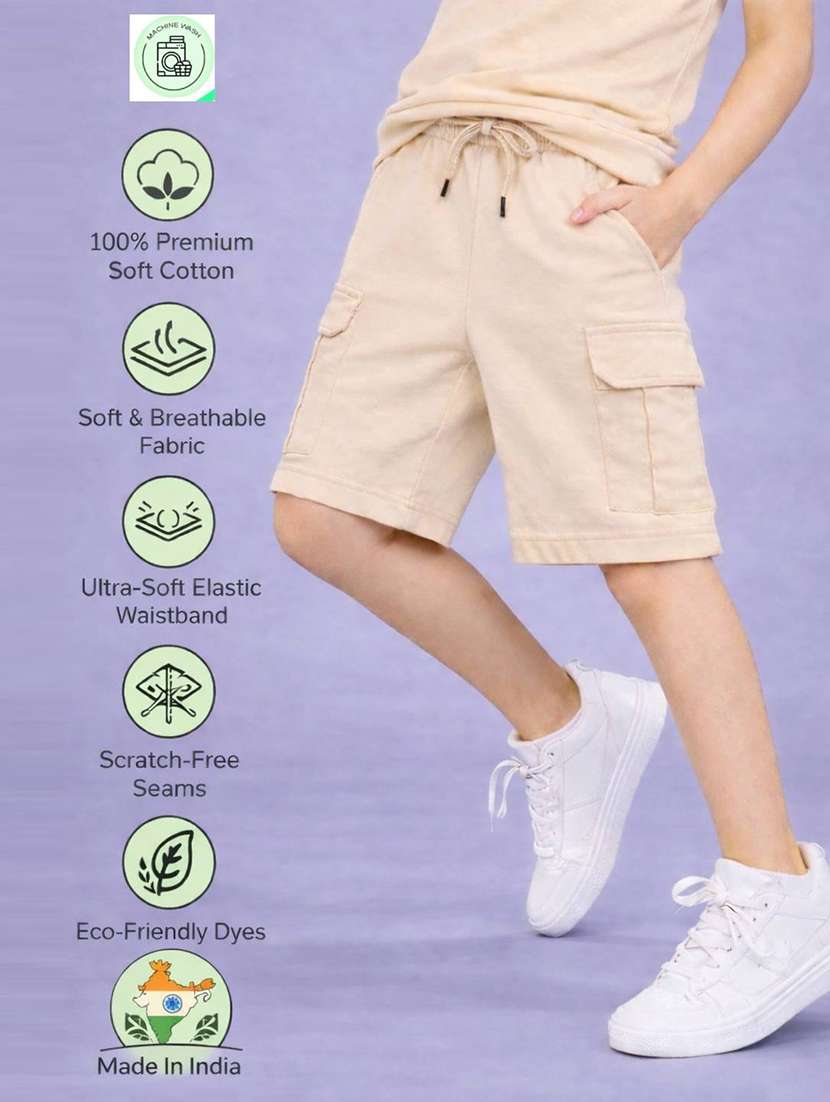 boys solid mid rise cargo shorts - 22357501 -  Standard Image - 3