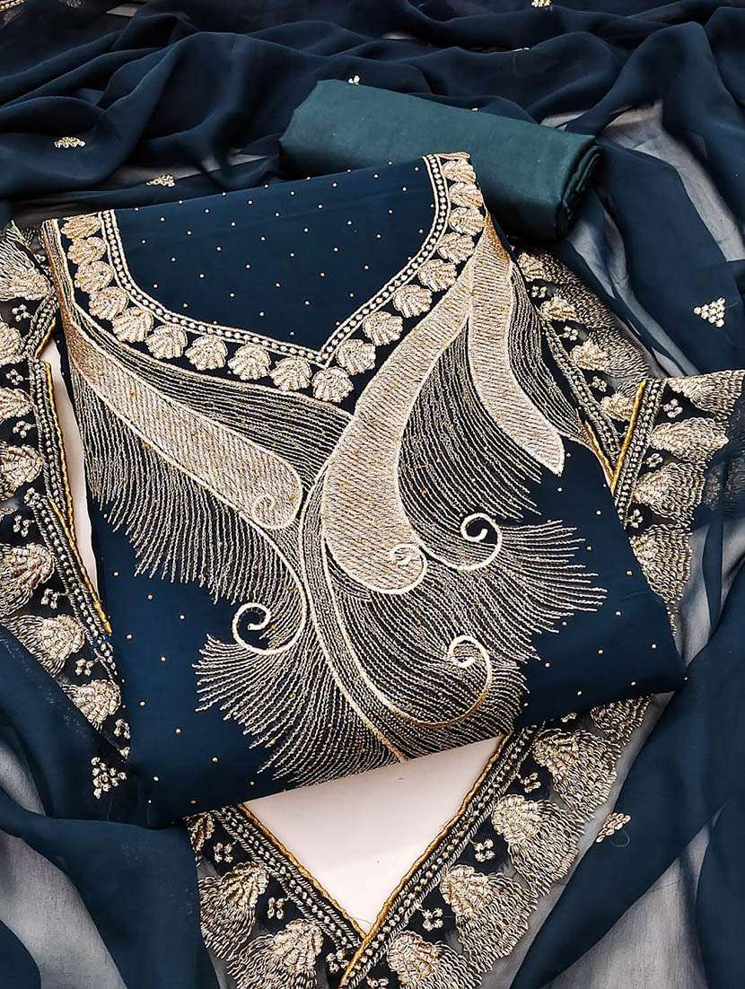 women solid with work unstitched suit set