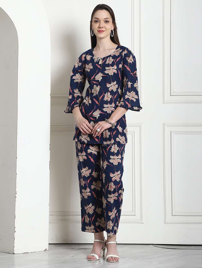 women floral three quarter sleeve ethnic co-ord set