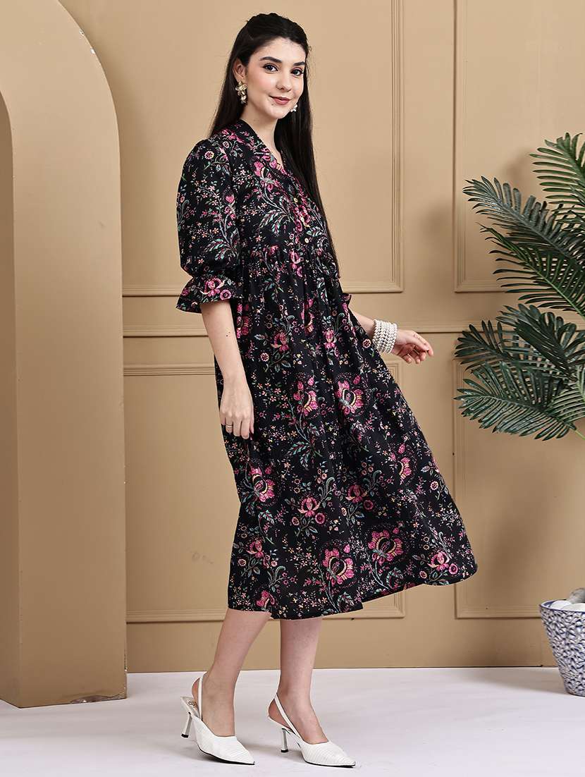 women floral three quarter sleeve ethnic dress